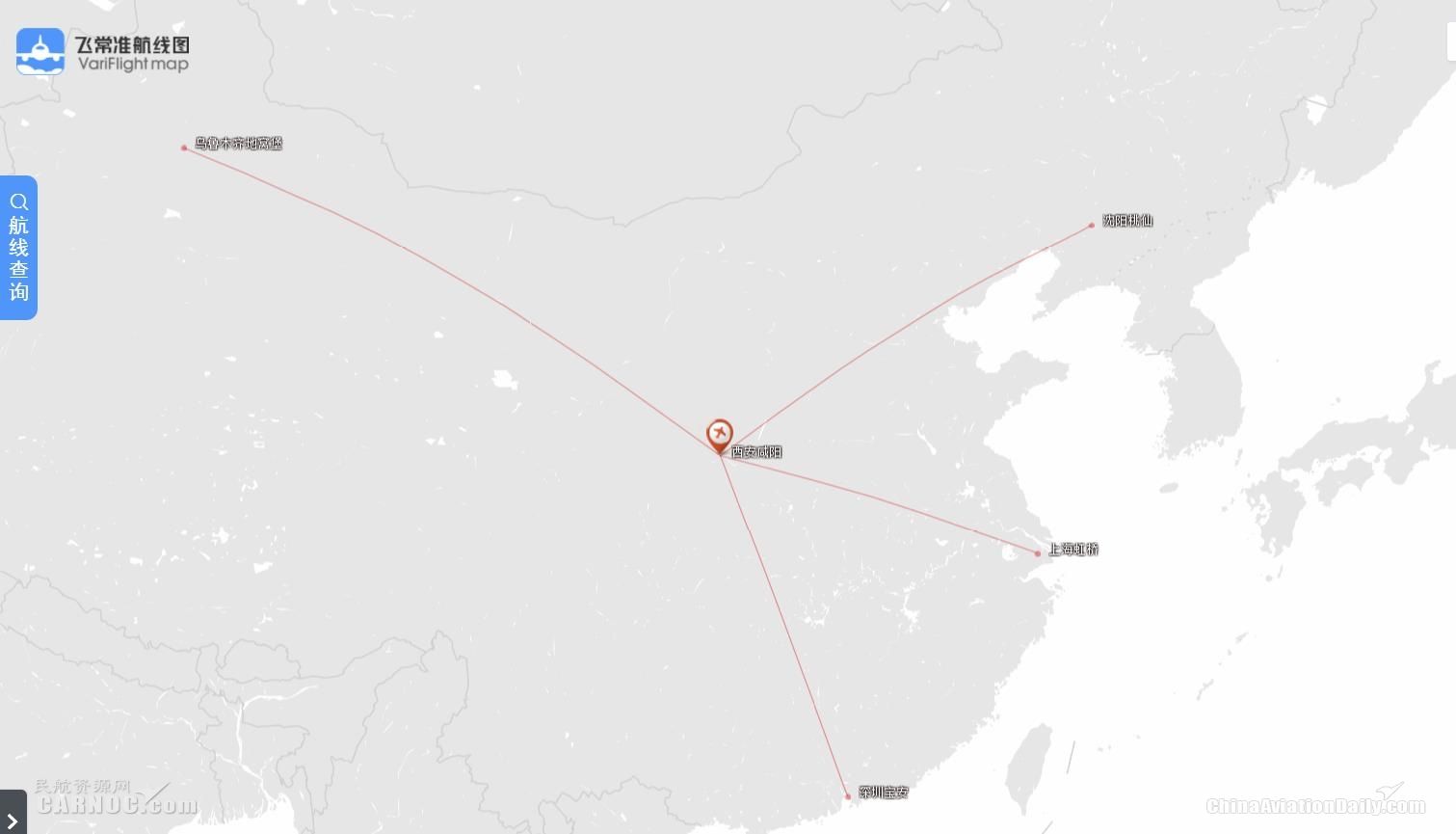 春秋航空在西安的國(guó)內(nèi)航線網(wǎng)絡(luò)圖